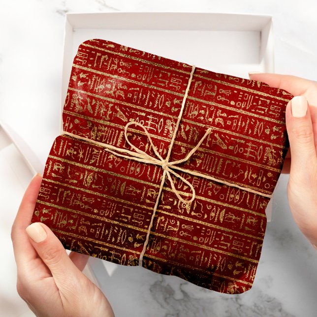 Ägyptische Hieroglyphen Gold Foxier Bordeaux Luxus Geschenkpapier (Egyptian Hieroglyphs Gold Foxier Bordeaux Luxury Wrapping Paper)