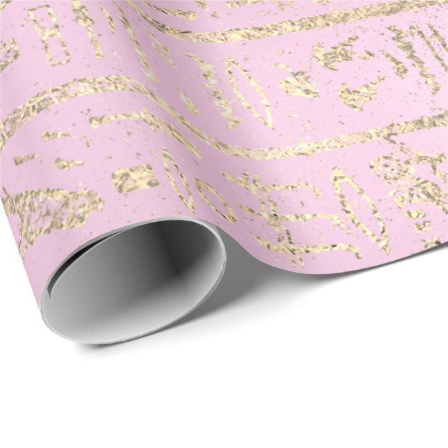 Ägyptische Hieroglyphen Gold Pink Pastel Rose Geschenkpapier (Rolleneckpunkt)