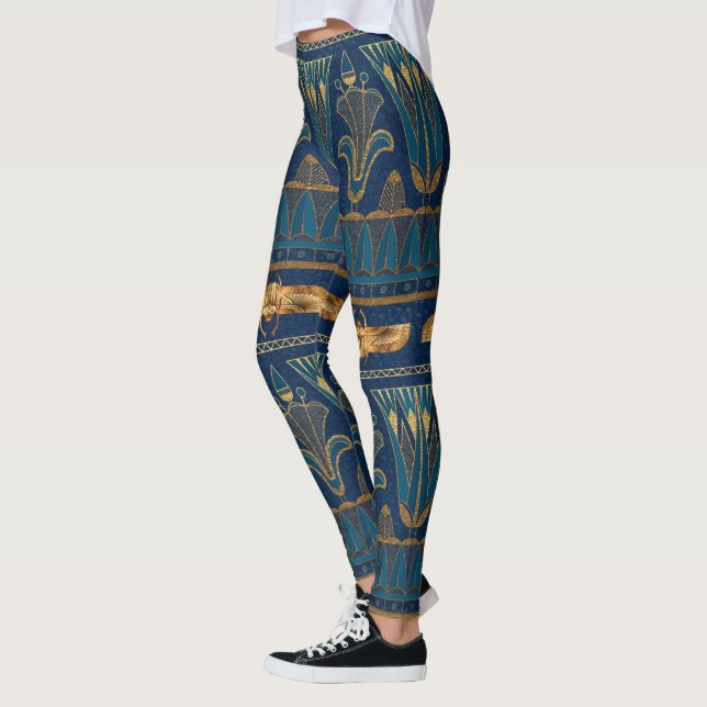Ägyptische Hieroglyphen Goldbeetles Goldener Glitz Leggings (Links)