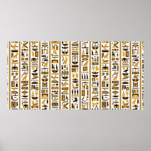 Ägyptische Hieroglyphen in gelb-schwarzer Farbe na Poster
