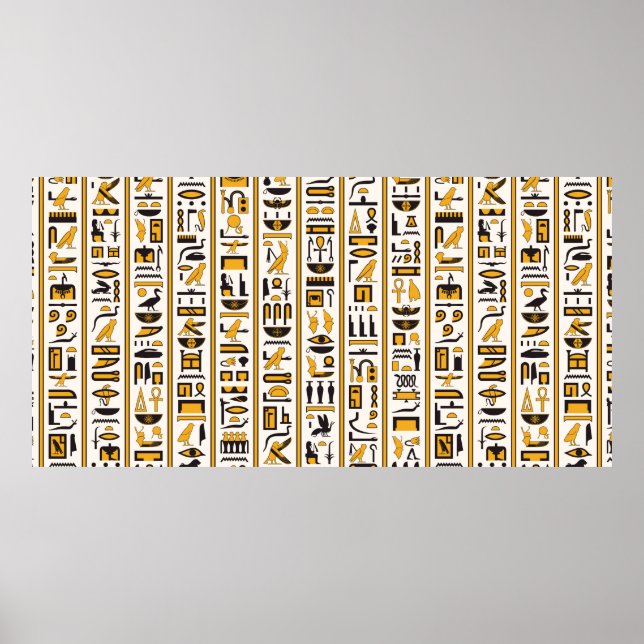 Ägyptische Hieroglyphen in gelb-schwarzer Farbe na Poster (Vorne)