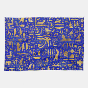Ägyptische Hieroglyphen - Lapis Lazuli und Gold Geschirrtuch