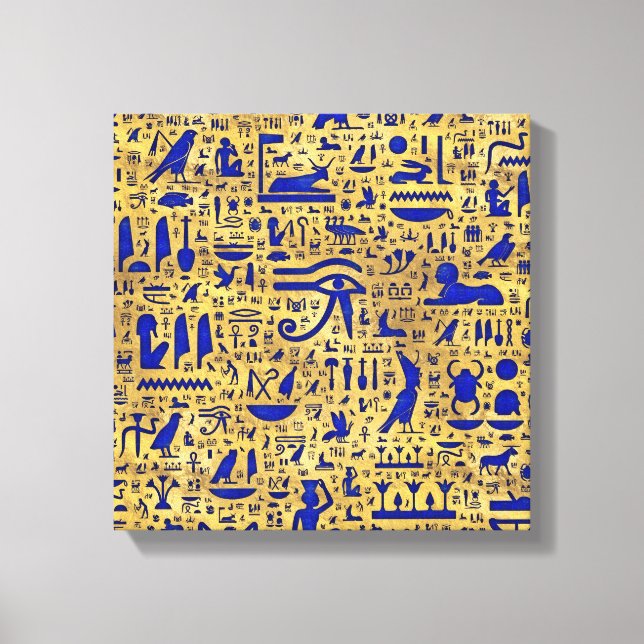 Ägyptische Hieroglyphen Lapis Lazuli und Gold Leinwanddruck (Vorderseite)