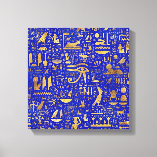 Ägyptische Hieroglyphen - Lapis Lazuli und Gold Leinwanddruck (Vorderseite)