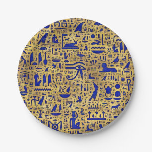 Ägyptische Hieroglyphen-Lapis-Lazuli und Gold Pappteller