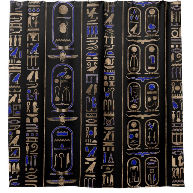 Ägyptische Hieroglyphen Muster Gold Lapis Lazuli # Duschvorhang (Vorderseite)