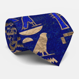Ägyptische Hieroglyphen-Muster Gold Lapis Lazuli Krawatte