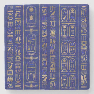 Ägyptische Hieroglyphen-Muster Gold Lapis Lazuli Steinuntersetzer