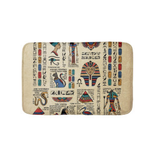 Ägyptische Hieroglyphen und Gottheiten auf Papyru Badematte