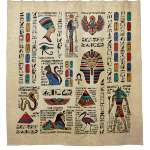 Ägyptische Hieroglyphen und Gottheiten auf Papyru Duschvorhang