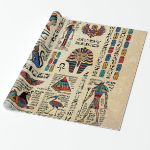 Ägyptische Hieroglyphen und Gottheiten auf Papyru Geschenkpapier