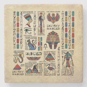 Ägyptische Hieroglyphen und Gottheiten auf Papyru Steinuntersetzer