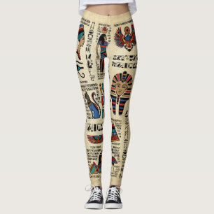 Ägyptische Hieroglyphen und Gottheiten auf Papyrus Leggings