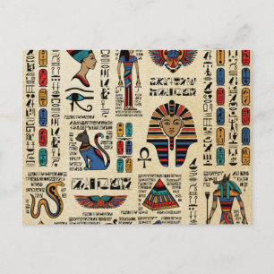 Ägyptische Hieroglyphen und Gottheiten auf Papyrus Postkarte