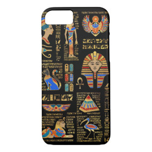Ägyptische Hieroglyphen und Gottheiten auf schwarz Case-Mate iPhone Hülle