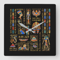 Ägyptische Hieroglyphen und Gottheiten auf schwarz