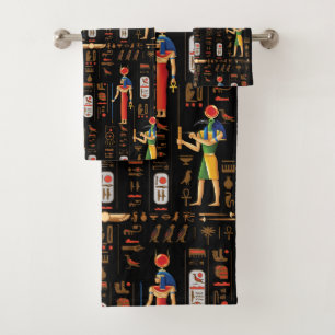 Ägyptische Hieroglyphen und Gottheiten aus Gold au Badhandtuch Set