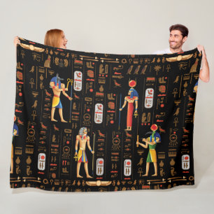 Ägyptische Hieroglyphen und Gottheiten aus Gold au Fleecedecke
