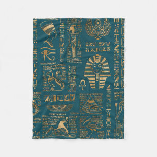 Ägyptische Hieroglyphen und Gottheiten - Gold auf Fleecedecke
