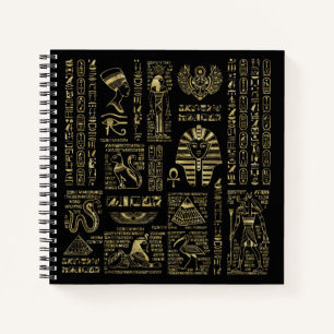 Ägyptische Hieroglyphen und Gottheiten, Gold auf  Notizbuch