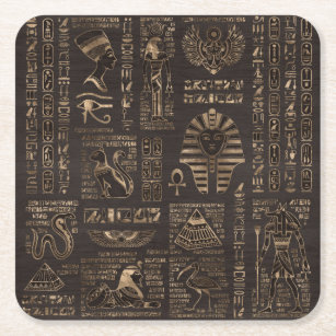 Ägyptische Hieroglyphen und Gottheiten - Gold auf Rechteckiger Pappuntersetzer