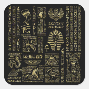 Ägyptische Hieroglyphen und Gottheiten, Gold auf s Quadratischer Aufkleber