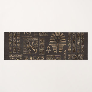 Ägyptische Hieroglyphen und Gottheiten - Gold auf Yogamatte