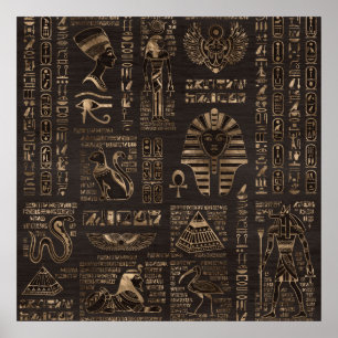 Ägyptische Hieroglyphen und Gottheiten - Gold aus  Poster