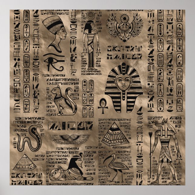 Ägyptische Hieroglyphen und Gottheiten - Luxus Gol Poster (Vorne)