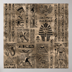Ägyptische Hieroglyphen und Gottheiten - Luxusgold Poster