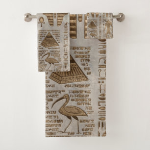 Ägyptische Hieroglyphen und Gottheiten - Vintages Badhandtuch Set