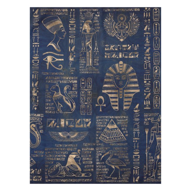 Ägyptische Hieroglyphen und Gottheitgold auf Tischdecke (Vorderseite)