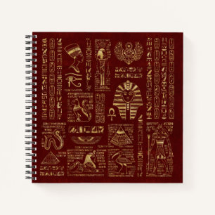 Ägyptische Hieroglyphen und Symbole aus rotem Led Notizbuch