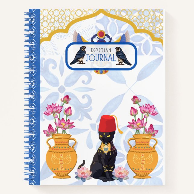Ägyptische Katze Basha mit Pharonic Spiral Noteboo Notizbuch (Vorderseite)