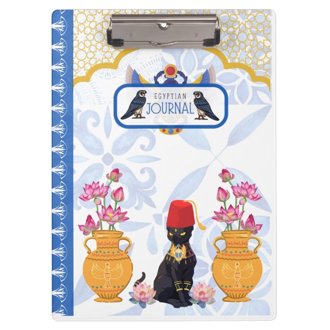 Ägyptische Katze Basha mit pharonischem Schaden Klemmbrett (Vorderseite)