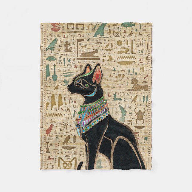 Ägyptische Katze - Bastet auf Papyrus Fleecedecke (Vorderseite)