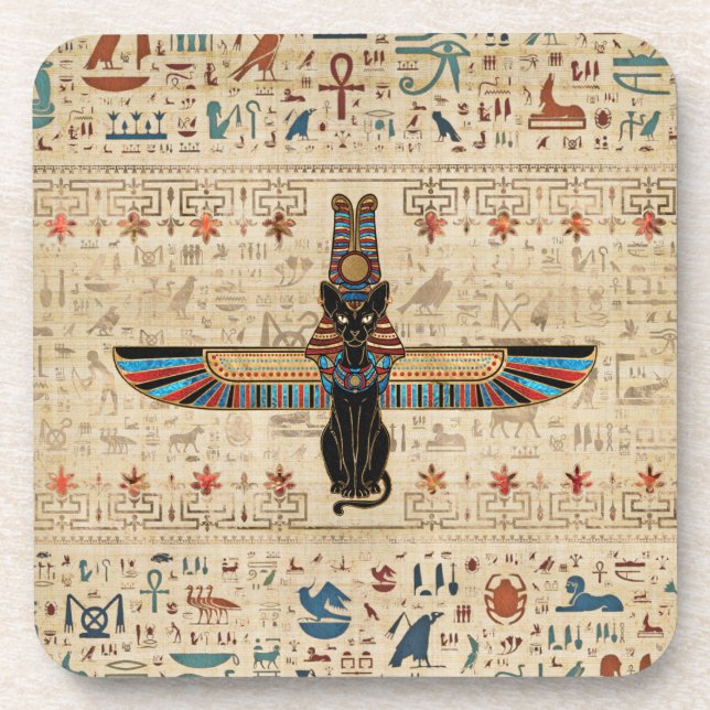 Ägyptische Katze - Bastet auf Papyrus Getränkeuntersetzer (Vorderseite)