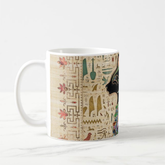 Ägyptische Katze - Bastet auf Papyrus Kaffeetasse (Links)
