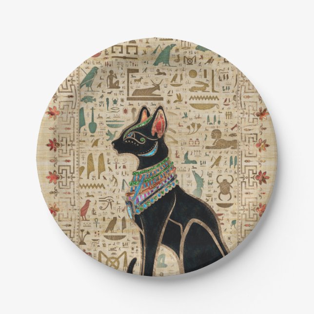 Ägyptische Katze - Bastet auf Papyrus Pappteller (Vorderseite)