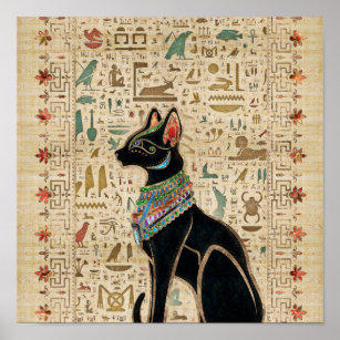 Ägyptische Katze - Bastet auf Papyrus Poster