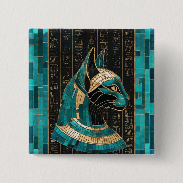Ägyptische Katze Goddess Bastet - Mosaikkunst Button (Vorderseite)