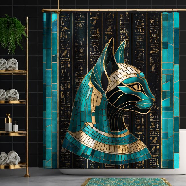 Ägyptische Katze Goddess Bastet - Mosaikkunst Duschvorhang (Von Creator hochgeladen)