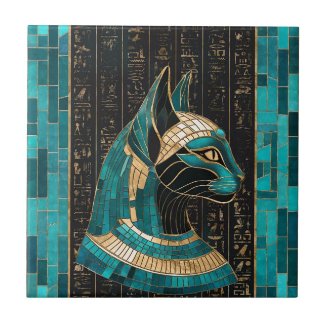 Ägyptische Katze Goddess Bastet - Mosaikkunst Fliese (Vorderseite)
