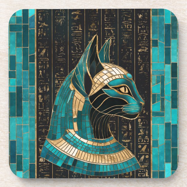 Ägyptische Katze Goddess Bastet - Mosaikkunst Getränkeuntersetzer (Vorderseite)