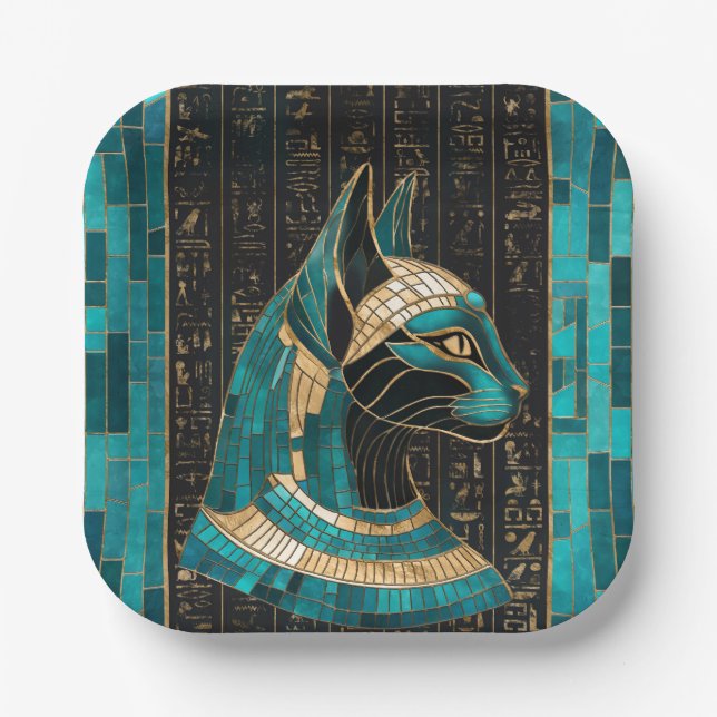 Ägyptische Katze Goddess Bastet - Mosaikkunst Pappteller (Vorderseite)
