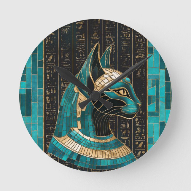 Ägyptische Katze Goddess Bastet - Mosaikkunst Runde Wanduhr (Vorderseite)