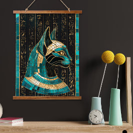 Ägyptische Katze Goddess Bastet - Mosaikkunst Wandteppich Mit Holzrahmen