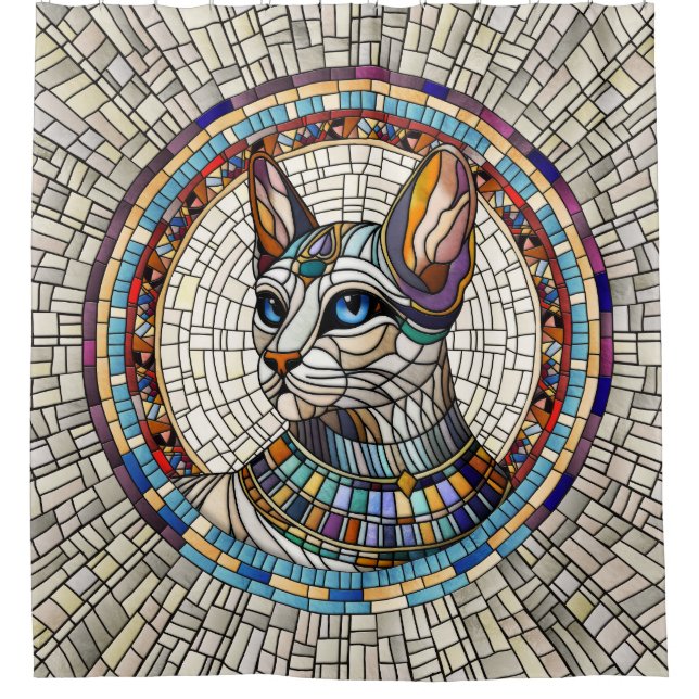 Ägyptische Katze - Mosaikkunst Duschvorhang (Vorderseite)