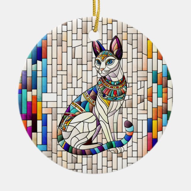 Ägyptische Katze - Mosaikkunst Keramik Ornament (Vorne)