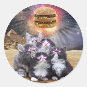Ägyptische Katzen, die sich einen Hamburger ansehe Runder Aufkleber
